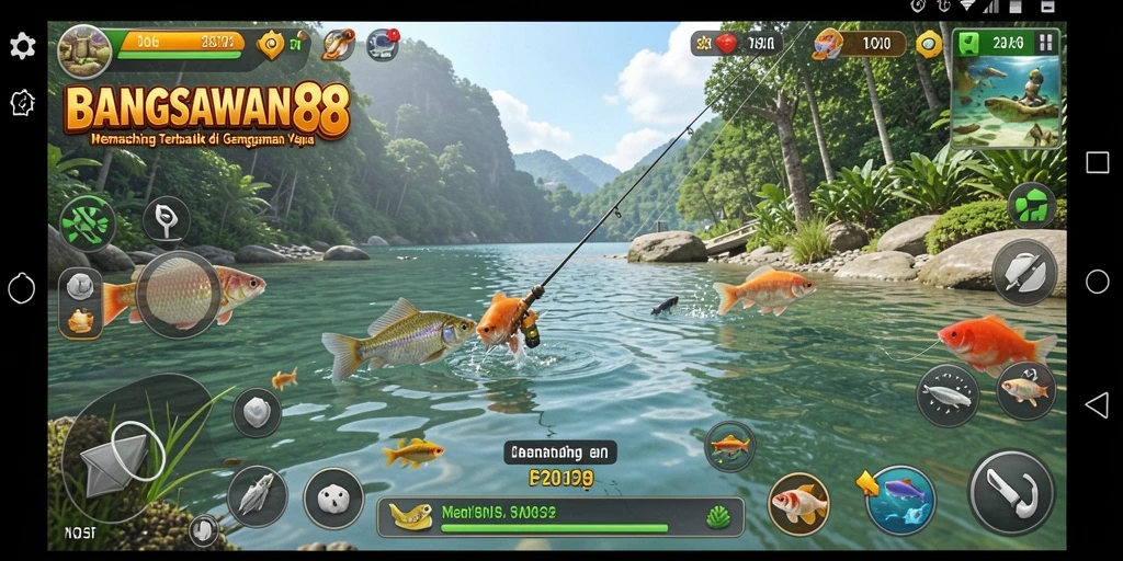 Tampilan gameplay BANGSAWAN88 dengan suasana memancing yang menenangkan.
