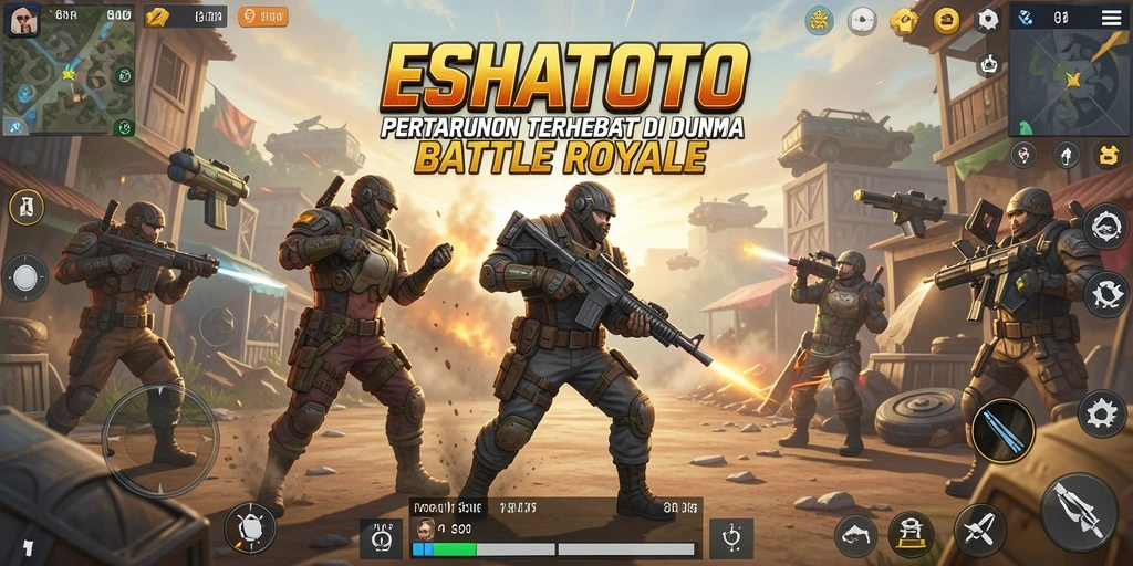 Screenshot ESHATOTO menampilkan pertempuran mendebarkan dalam mode Battle Royale.