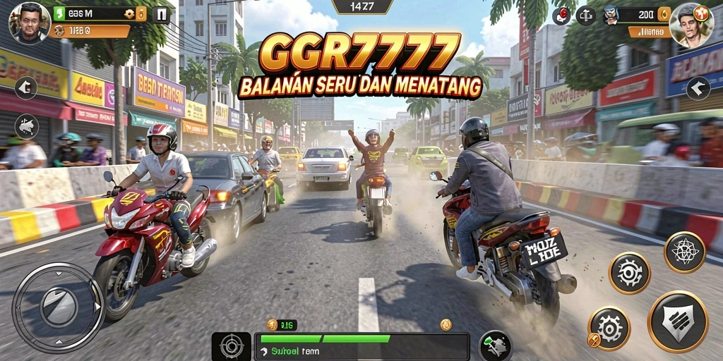 Tampilan utama gameplay GGR7777 dengan mobil balap cepat di trek.
