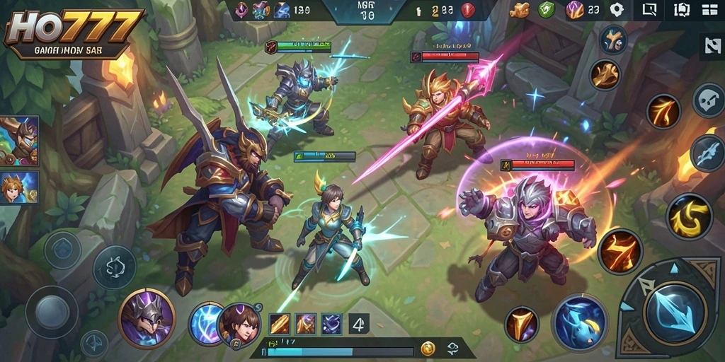 Tampilan menarik dari gameplay seru HO777 di arena MOBA.