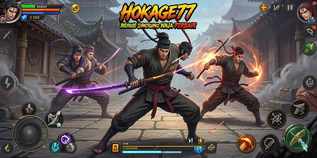 Tampilan gameplay menarik HOKAGE77 dengan karakter ninja beraksi.